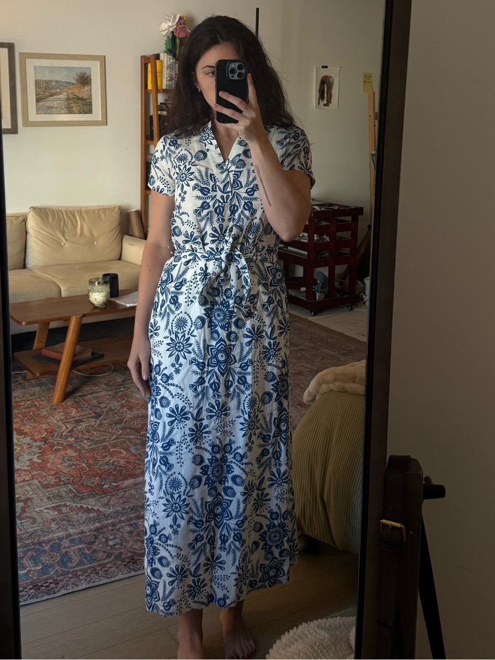 A.P.C. Blue and White Floral Wrap Maxi Dress